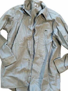 Lacoste Light Blue and White Checked Button-Down Shirt